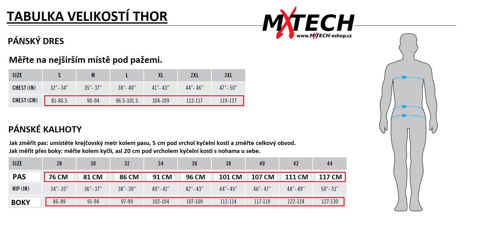 Tabulka velikostí pánského oblečení THOR 