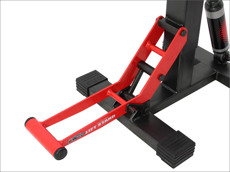 Výškově nastavitelný stojan pro motokrosové motorky / motokrosový stojan s tlumičem DRC HC2 LIFT STAND červený nosnost 150 kg