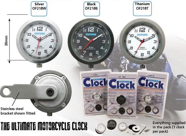 A Analogové hodiny na motocykl OXFORD OX560 stříbrný rámeček, luminiscenční ciferník