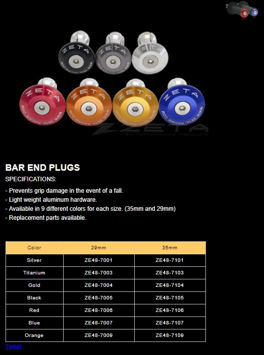 Zátky řídítek ZETA BAR END PLUGS Classic ¤ 35mm - zlaté