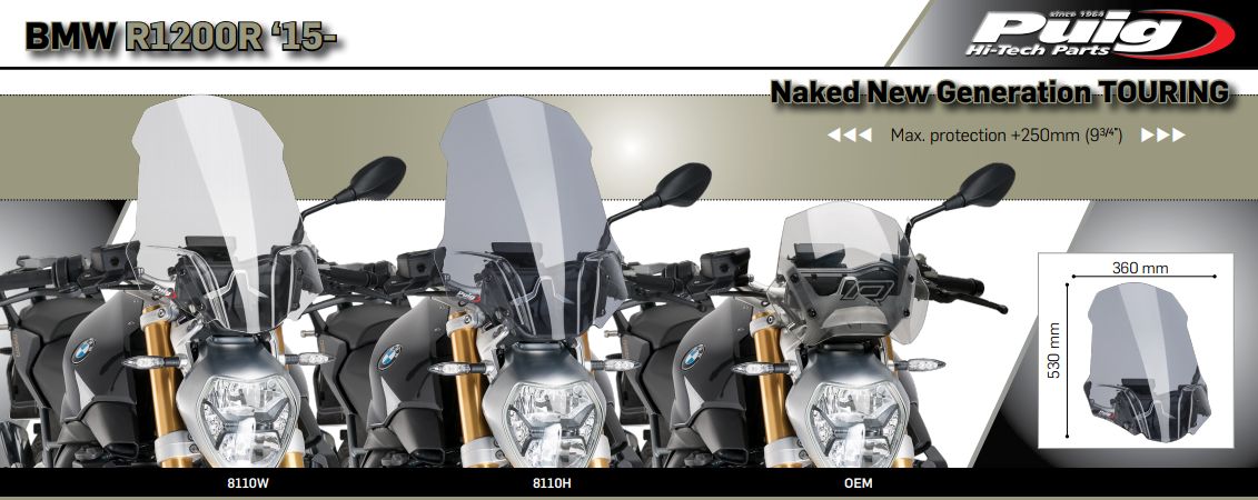 Plexi PUIG TOURING BMW F 1200 R 2015-2017 KOUŘOVÉ