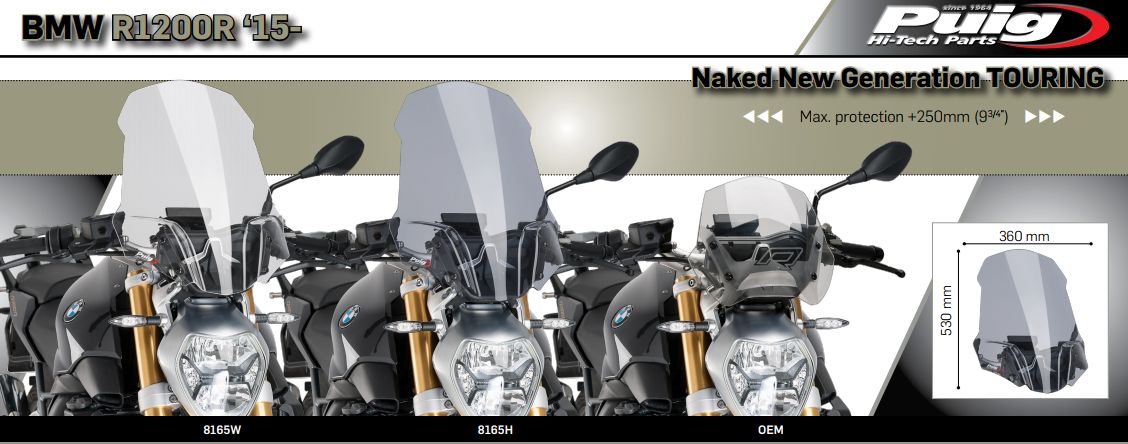 Plexi PUIG TOURING BMW F 1200 R 2015-2017 ČERNÉ
