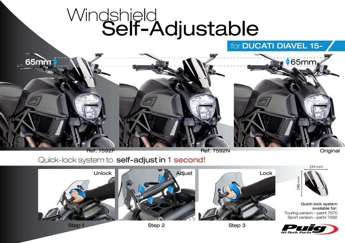 Plexi PUIG TOURING Ducati DIAVEL 2014-2017 čiré