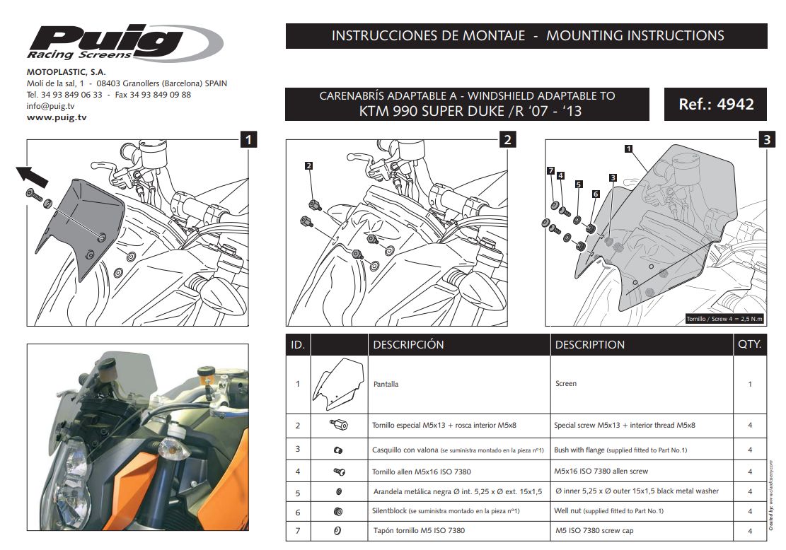 Plexi PUIG SPORT KTM 990 SUPERDUKE 2007-2013