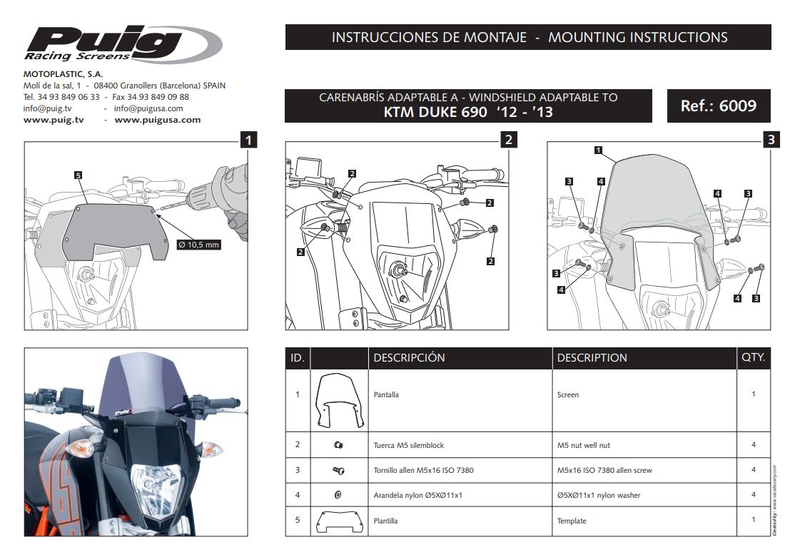 Plexi PUIG SPORT KTM 690 DUKE R 2012-2017