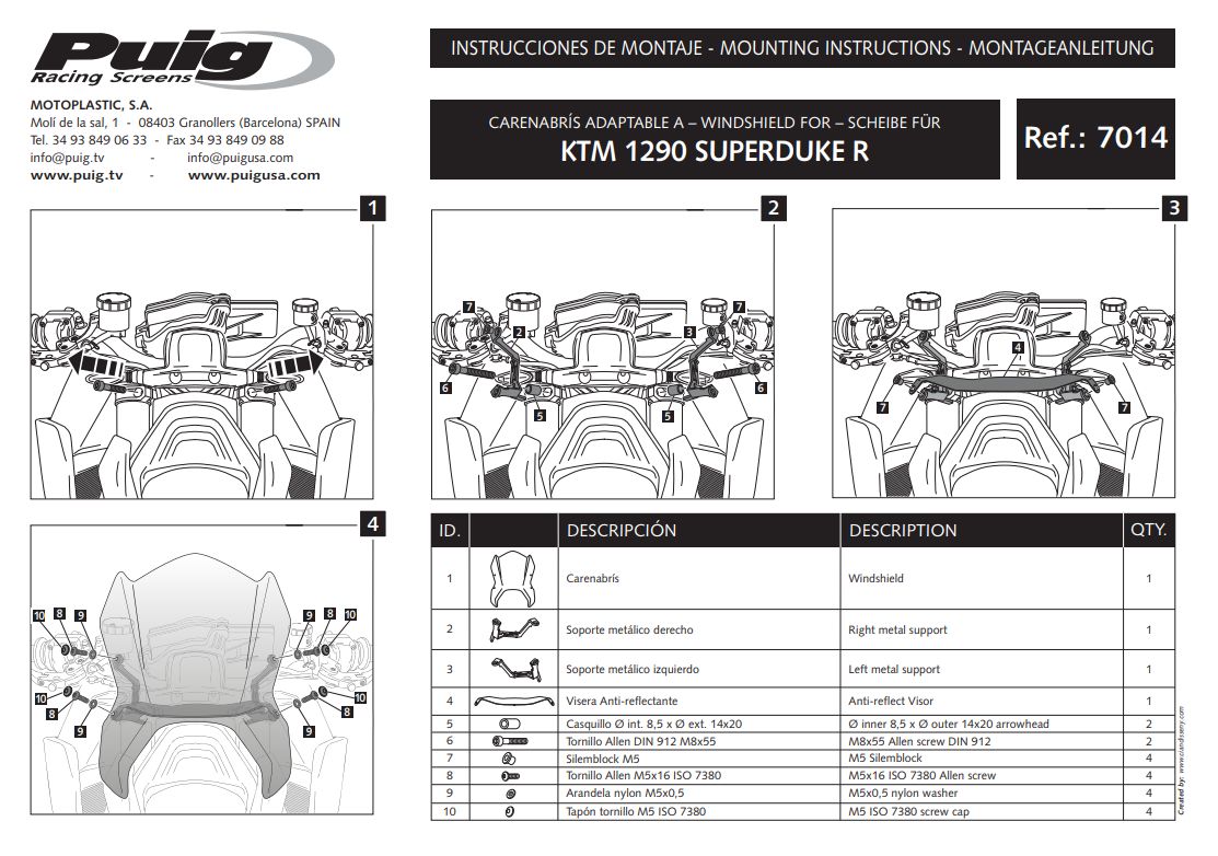 Plexi PUIG SPORT KTM 1290 SUPERDUKE R 2014-2016 karbonové