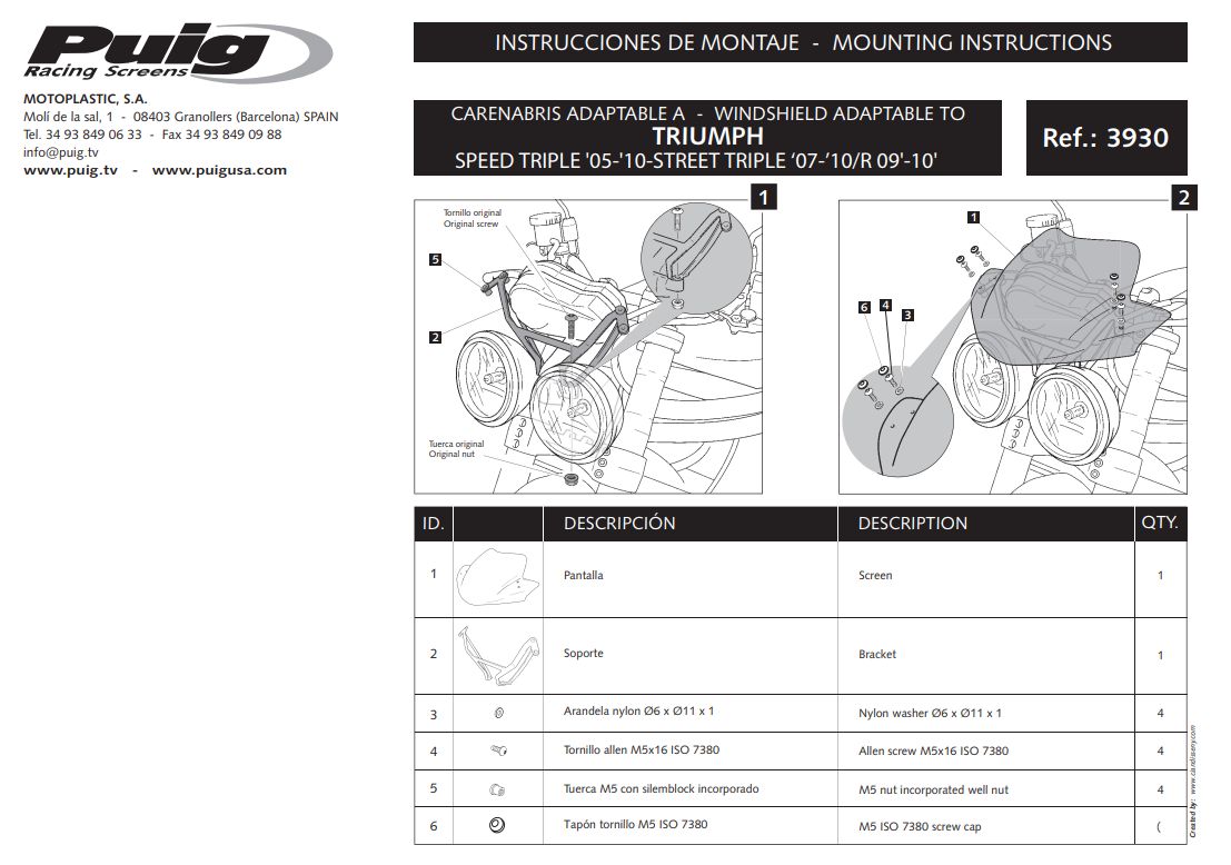 Plexi PUIG SPORT Triumph SPEED TRIPLE 2006-2018 barva karbon