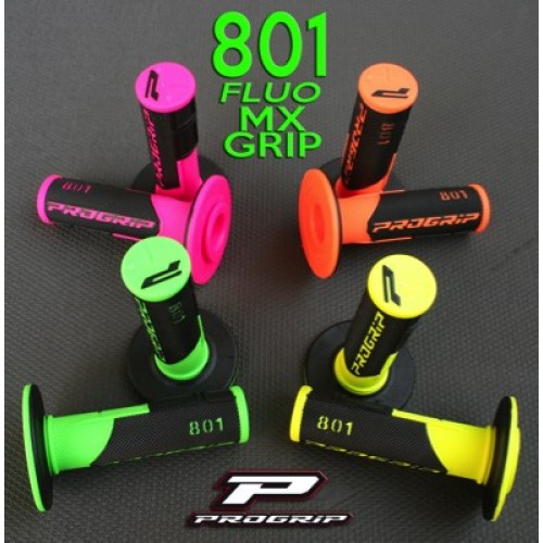 Dvouvrstvé motokrosové rukojeti - gripy PROGRIP 801 WHITE/FLUO GREEN