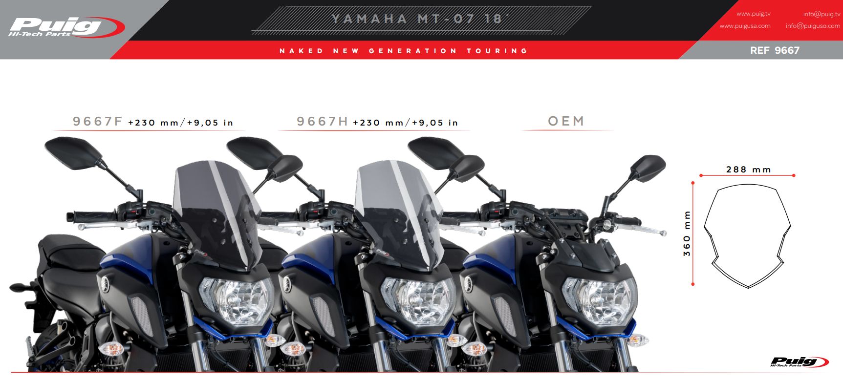 Plexi motocyklu Puig pro Yamaha MT07 model 2018 KOUŘOVÉ