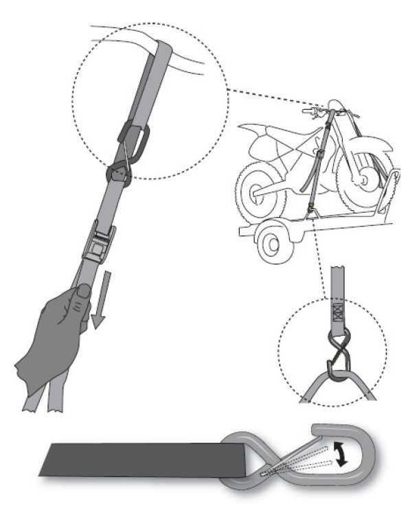 a Upínací kurty s háky - přepravní popruhy ACERBIS TIE DOWNS délka 200 cm, šířka 2,5 cm, barva černá - pár