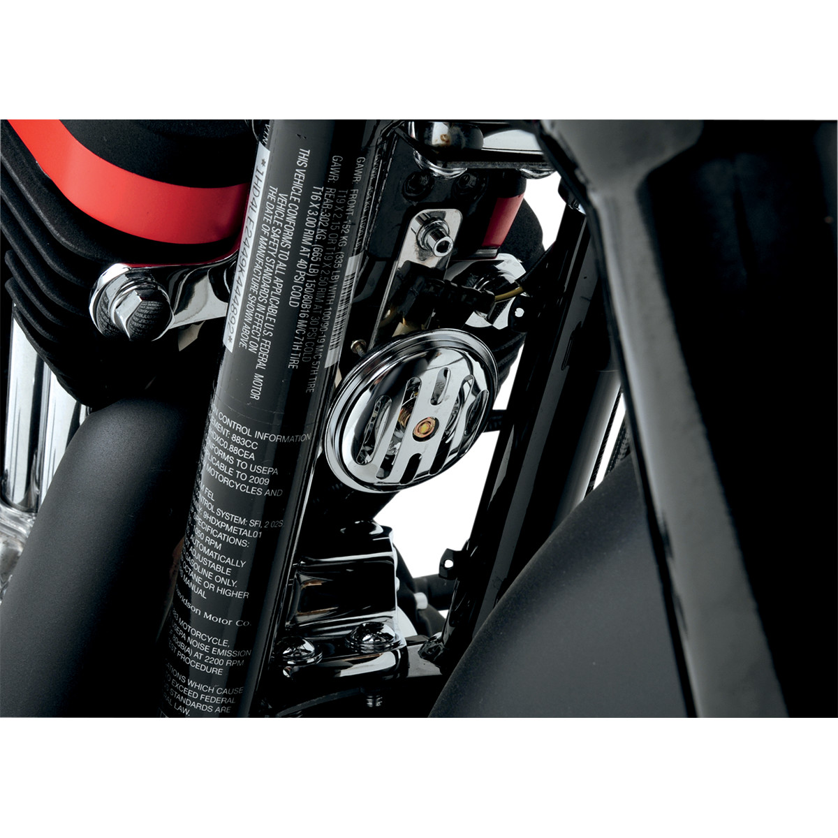 Klakson - zvonek na motocykl DRAG SPECIALTIES MINI HORN 2.5" SLOTTED CHROME 100 dB, velikost 63,5 mm (2-1/2")