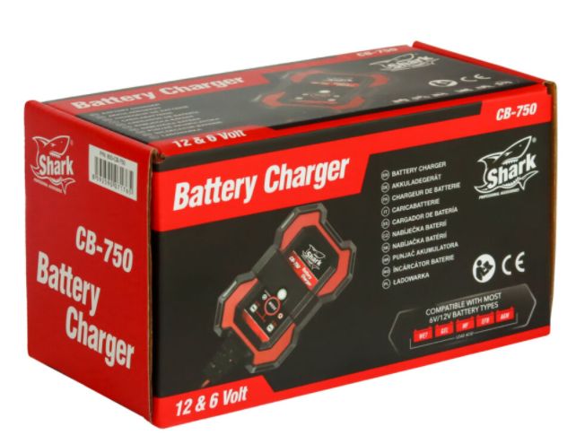 Automatická inteligentní nabíječka pro 12V / 6V motocyklové a čtyřkolkové baterie SHARK BATTERY CHARGER CB-750