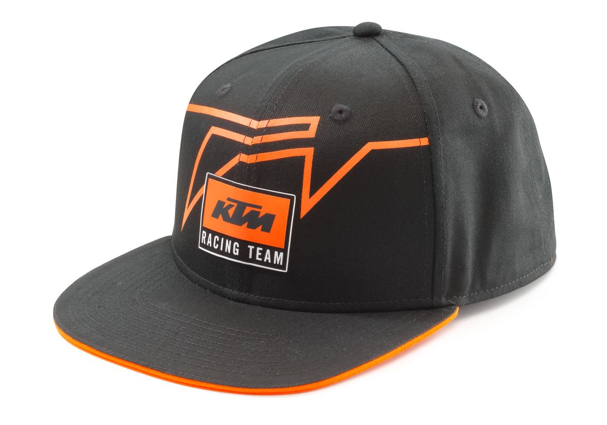 Pánská kšiltovka / čepice KTM TEAM FLAT CAP OS ČERNÁ/ORANŽOVÁ, rovný kšilt