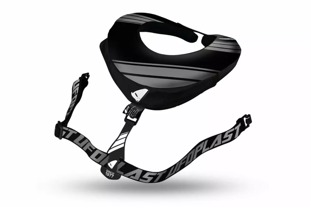 A Ergonomicky tvarovaný dětský chránič krku - chránič krku (chránič krční páteře) s popruhy UFO BULLDOG NECK SUPPORT barva šedá/černá, jednotná velikost  
