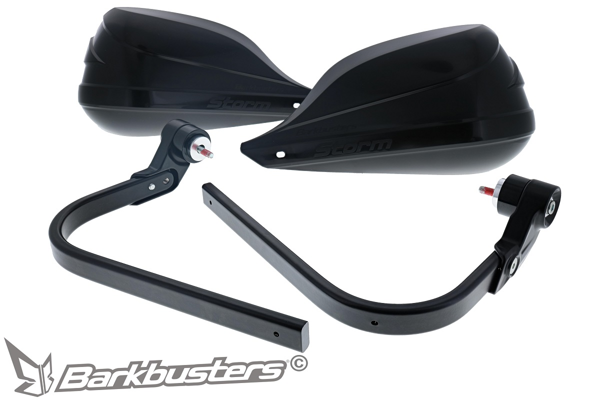 Sada motocyklových krytů páček s výztuhou BARKBUSTERS HANDGUARDS STORM SINGLE POINT BAR END MOUNT černé, pár, pro řídítka s vnitřním závitem 6 mm nebo 8 mm