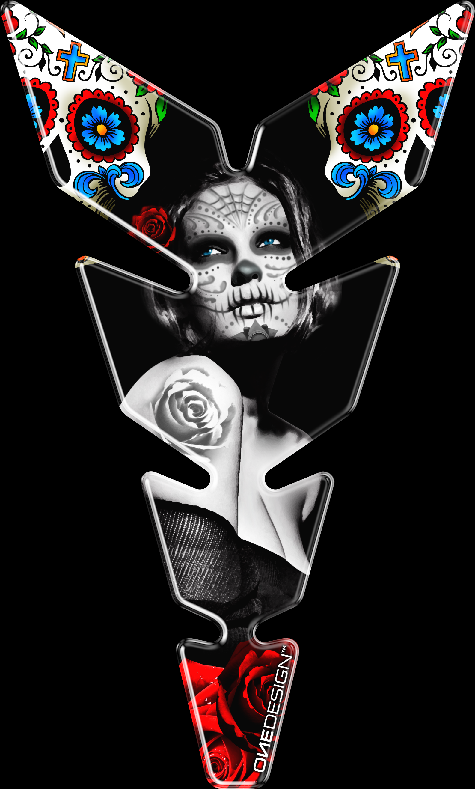 Samolepka - tank pad na nádrž motocyklu ONEDESIGN MOON MEX TATTOO rozměry 223 mm X 134 mm