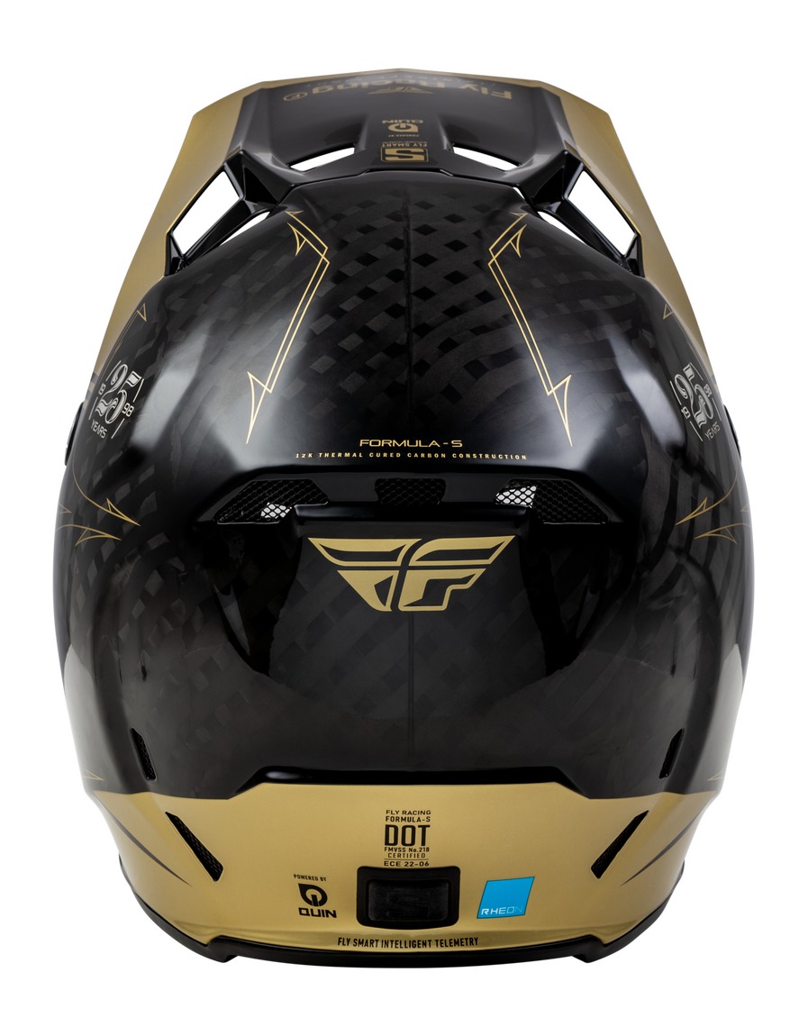 Nejvyšší model motokrosové přilby FLY RACING FORMULA S CARBON černá/zlatá, skořepina z uhlíkových vláken 12K velikost L