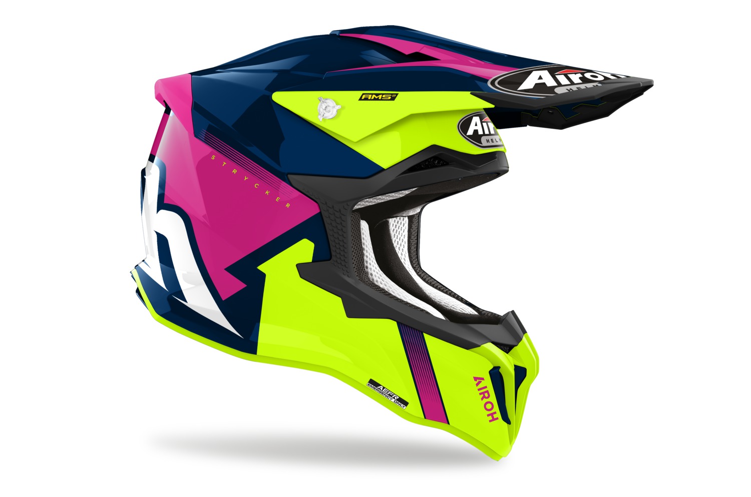 Motokrosová přilba AIROH STRYCKER BLAZER žlutá fluo/modrá/růžová lesklá