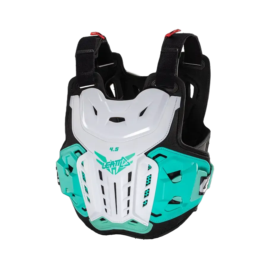 a Dámský chránič hrudi a zad LEATT 4.5 Jacki Chest Protector Fuel bílá/černá/zelená, jednotná velikost váha jezdkyně 50 - 90 KG, výška 160 - 180 CM