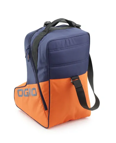 Velká textilní cestovní motokrosová taška na kolečkách s teleskopickou rukojetí  KTM REPLICA TEAM TRAVEL BAG 9800 PRO barva modrá/oranžová, objem 122 litrů