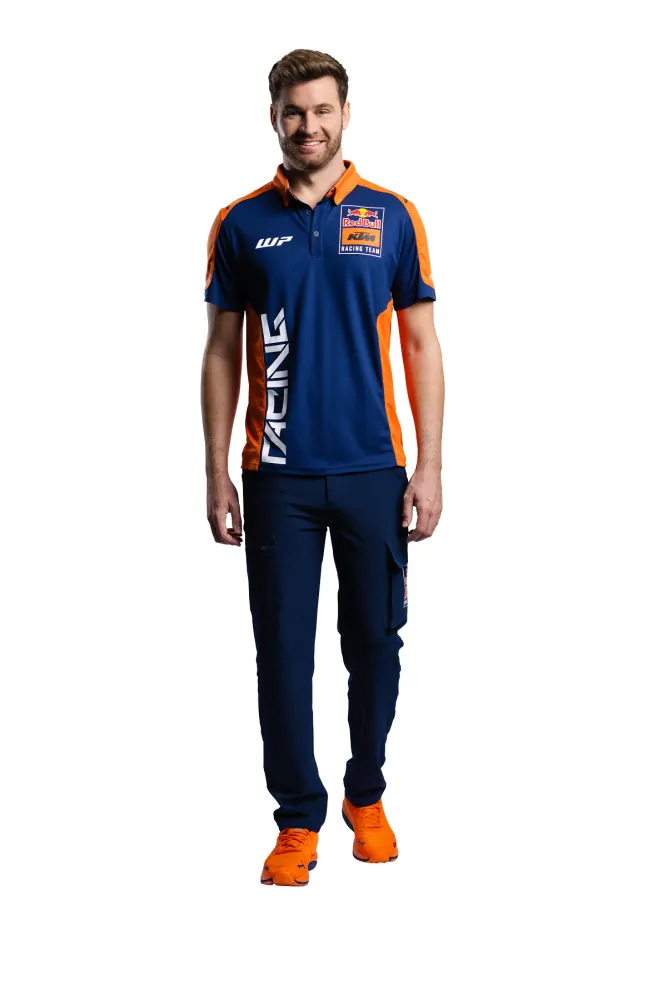 Pánské polo triko s krátkým rukávem KTM REPLICA TEAM POLO modrá/oranžová