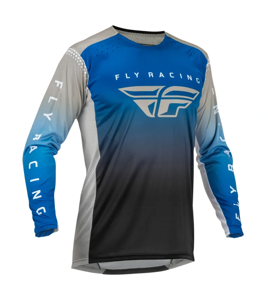 a Motokrosový komplet dresu + kalhot FLY RACING LITE barva modrá/černá/šedá velikost 2XL + 38