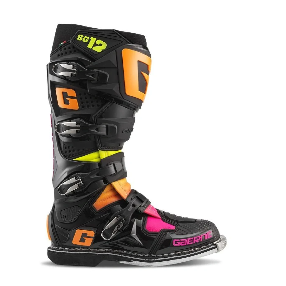 a Motokrosové boty Gaerne SG 12 LIMITOVANÁ EDICE černá/oranžová/žlutá/pink velikost 46