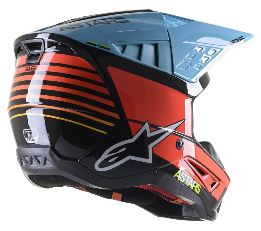 a Motokrosová přilba / MX helma ALPINESTARS SM5 ( SM-5 , S-M5 ) SPEED barva černá/žlutá fluo/světlá modrá lesklá, velikost L / 59-60 cm 