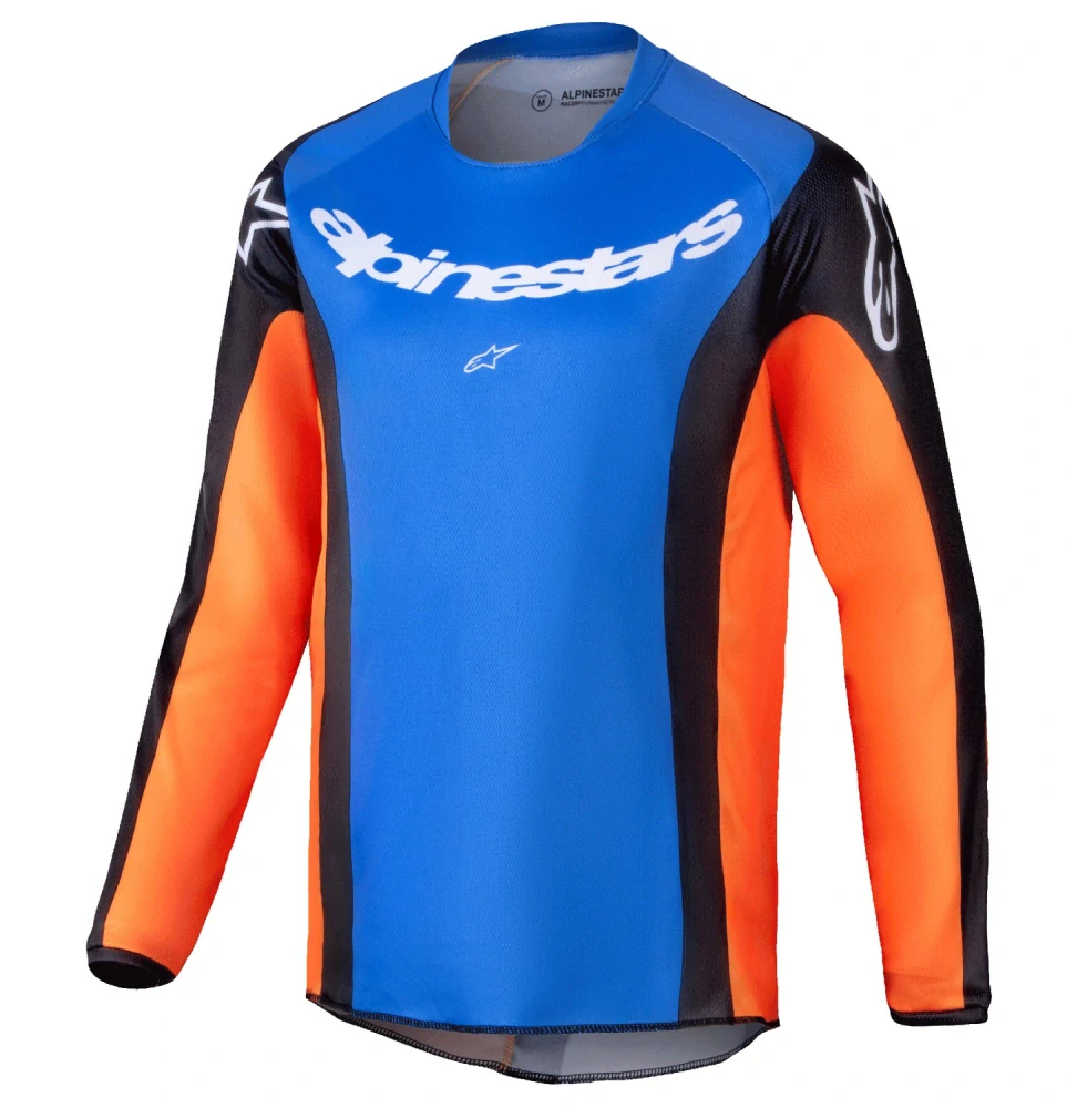 a Dětský motokrosový komplet kalhot a dresu ALPINESTARS RACER MELT barva oranžová/modrá velikost 24+M