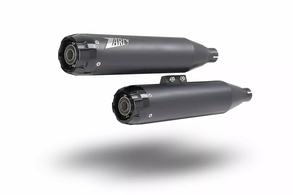 Homologované koncovky výfuku motocyklu ZARD SLIP ON MUFFLERS HOMOLOGACE E4/E5 pro motocykl HARLEY DAVIDSON LOW RIDER ST / S rok 2017-2024 , barva černá