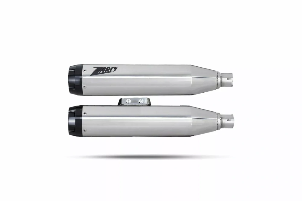 Homologované koncovky výfuku motocyklu ZARD SLIP ON MUFFLERS HOMOLOGACE E4/E5 pro motocykl HARLEY DAVIDSON BREAKOUT 117 rok 2017-2024 , barva lesklý chrom/černé zakončení
