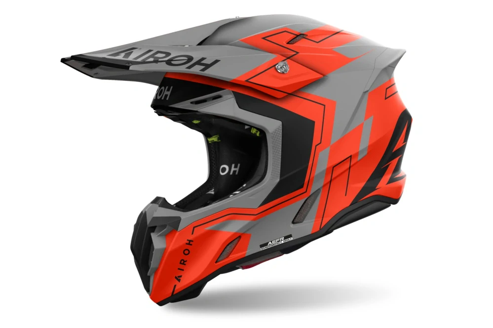 a Motokrosová přilba AIROH TWIST 3 DIZZ barva černá/fluo oranžovočervená/šedá - matná, velikost L pro obvod hlavy 59-60 cm