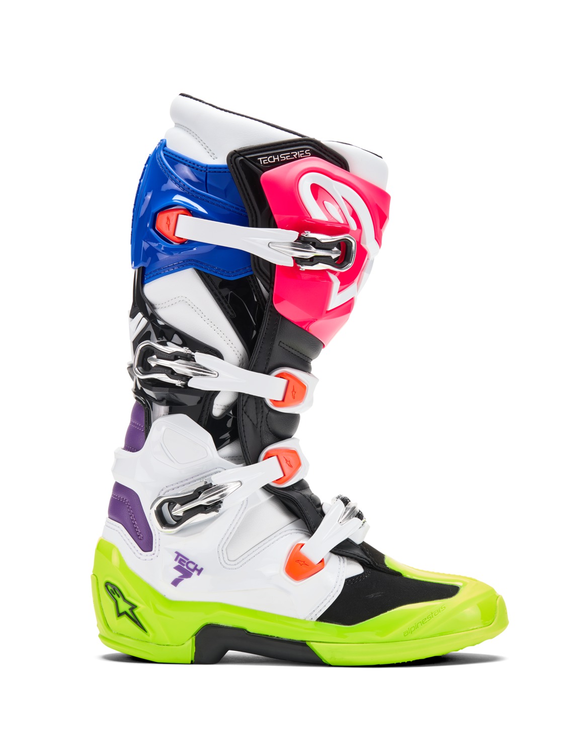 A Motokrosové boty / mx obuv ALPINESTARS TECH 7 LIMITOVANÁ EDICE HAY barva multicolor (bílí/žlutá fluo/modrá/růžová/oranžová,fialová) velikost 44,5
