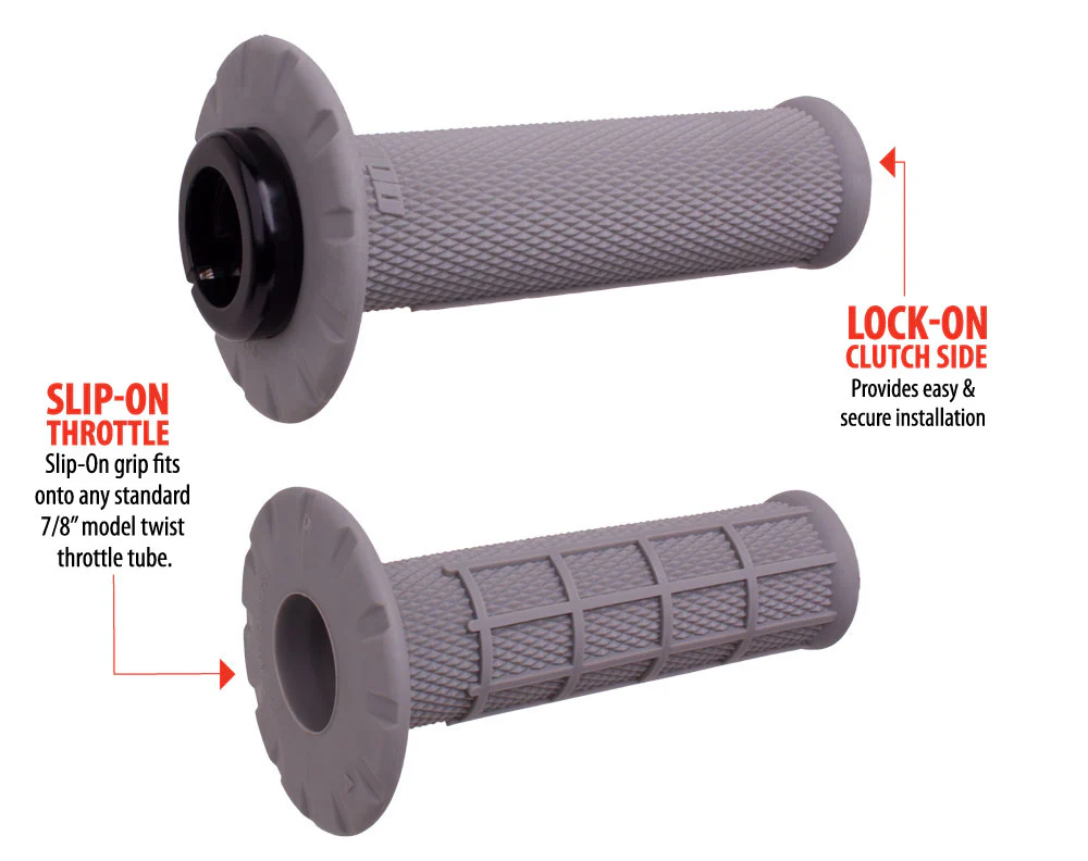 Gripy pro elektronické/koloběžkové/motocyklové plynové systémy ODI GRIP UNIVERSAL LOCK-ON SET, HALF-WAFFLE MX světle šedá