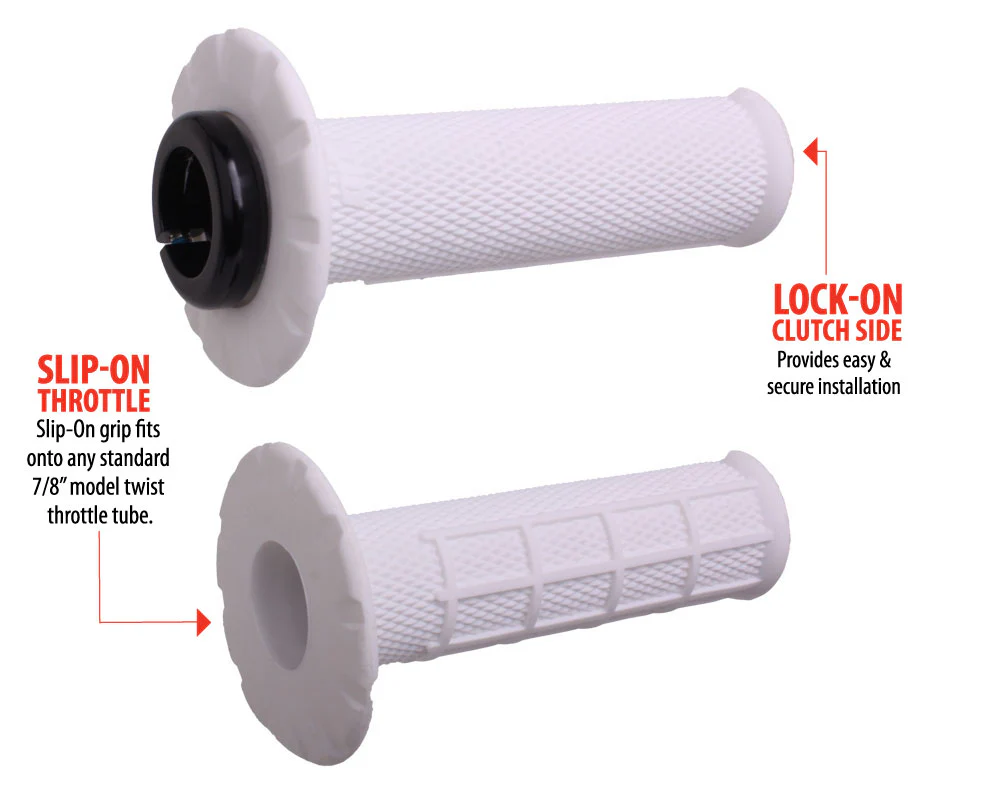 Gripy pro elektronické/koloběžkové/motocyklové plynové systémy ODI GRIP UNIVERSAL LOCK-ON SET, HALF-WAFFLE MX barva bílá