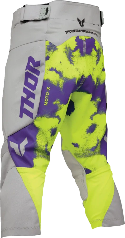 Dětský sportovní motokrosové kalhoty THOR LAUNCHMODE RACEWEAR BLEACH barva šedá/fialová/acid