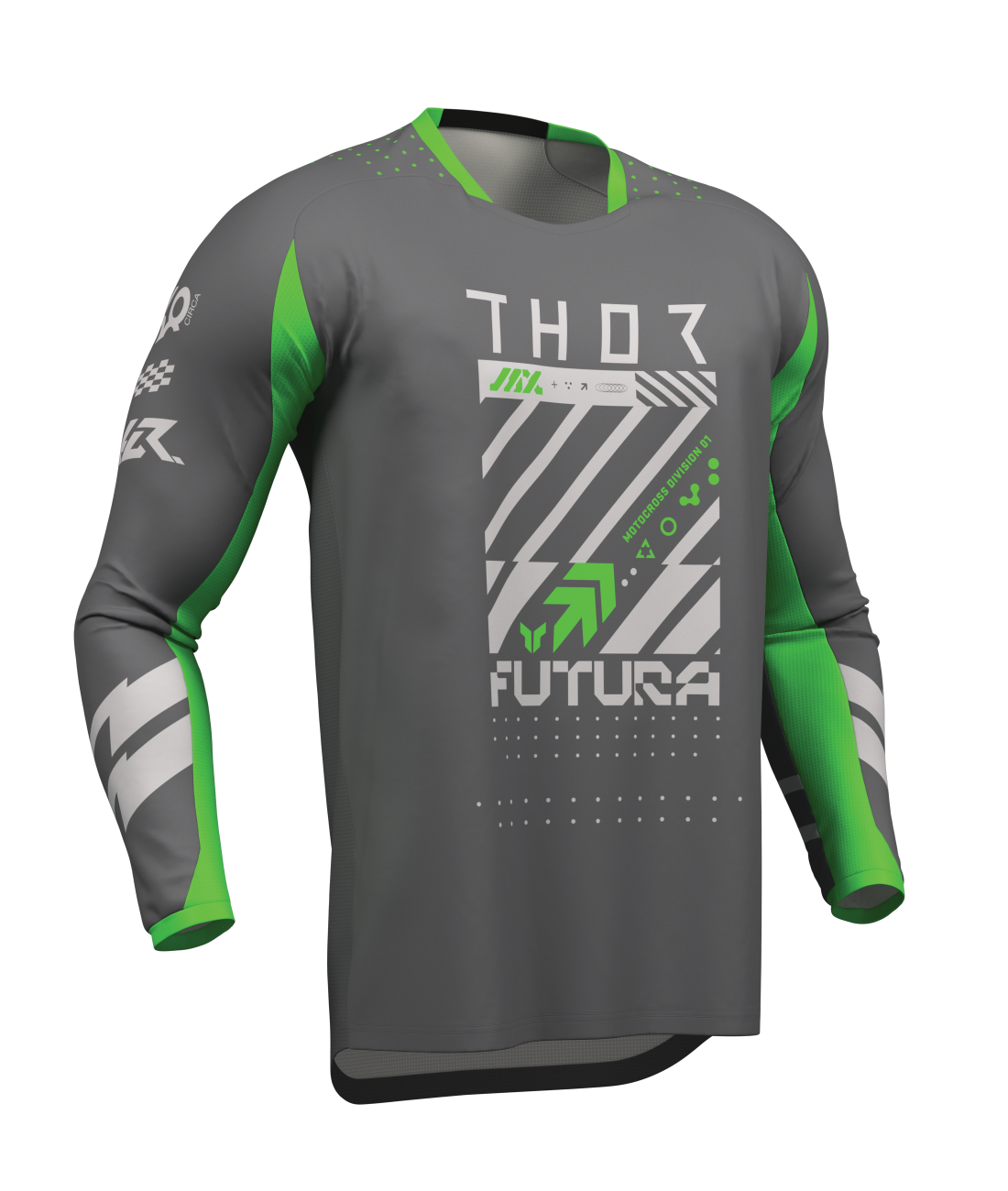 a Motokrosový / enduro komplet kalhot a dresu THOR LAUNCHMODE FUTURA barva šedá/zelená velikost 32+M