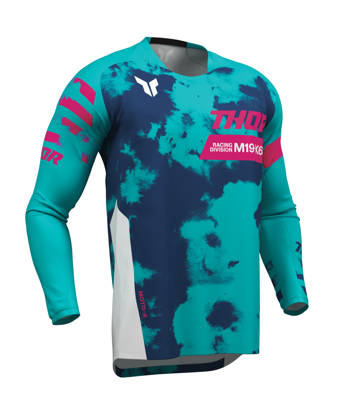 Motokrosový / enduro komplet kalhot a dresu THOR LAUNCHMODE BLEACH barva bílá/aqua