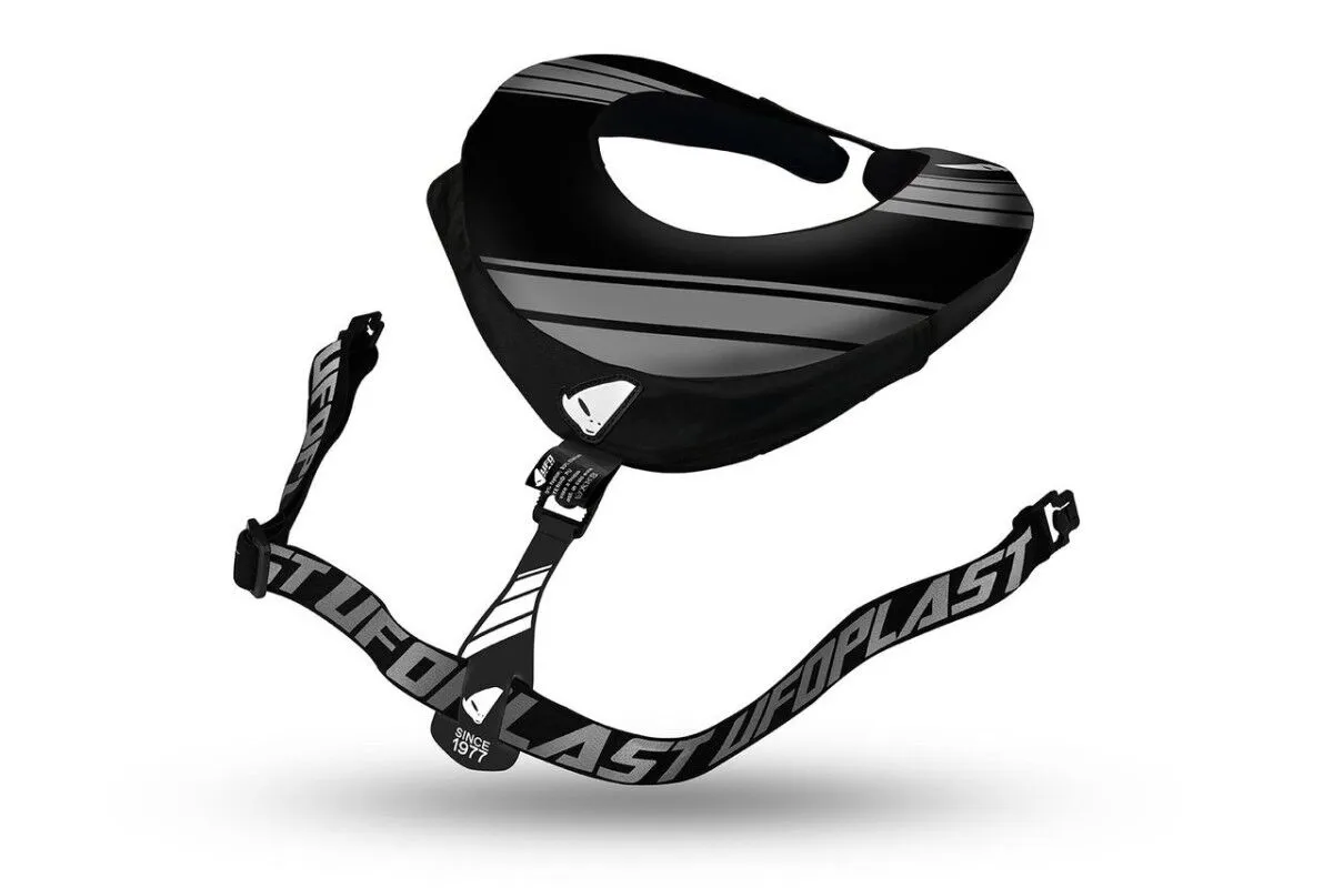 Chránič krku - chránič krku (chránič krční páteře) s popruhy UFO BULLDOG NECK SUPPORT barva šedá/černá, jednotná velikost pro dospělé jezdce