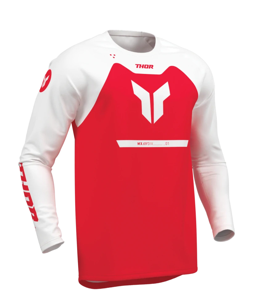 A Motokrosové - enduro kalhoty a dres / motokrosový - enduro komplet  THOR RIDEMODE MENACE barva červená/bílá velikost 34+L