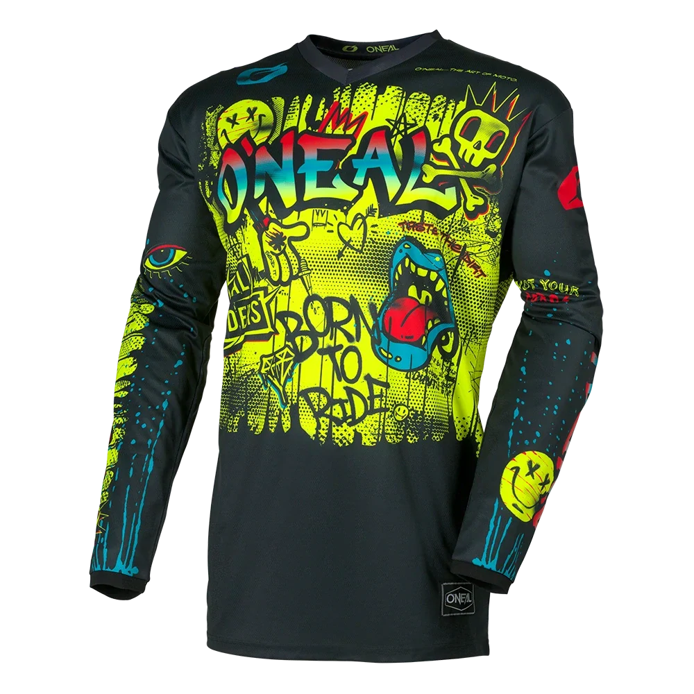 a Dětský motokrosový / enduro komplet kalhot a dresu ONEAL ELEMENT RANCID barva černá/neonově žlutá velikost 26 + L