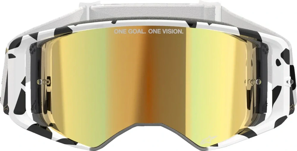 a Motokrosové / enduro brýle ALPINESTARS GOGGLE SUPERTECH CORP 5100325-2044 barva bílá/oranžová, zlaté zrcadlové plexi 