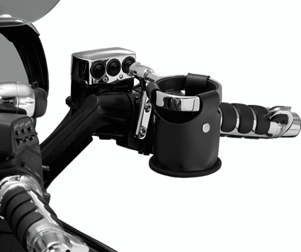 Držák na pití pro upevnění na motocykl KURYAKYN BEVERAGE CARRIER PERCH MOUNTS pro HARLEY DAVIDSON ROK 1982-2021 barva chromová