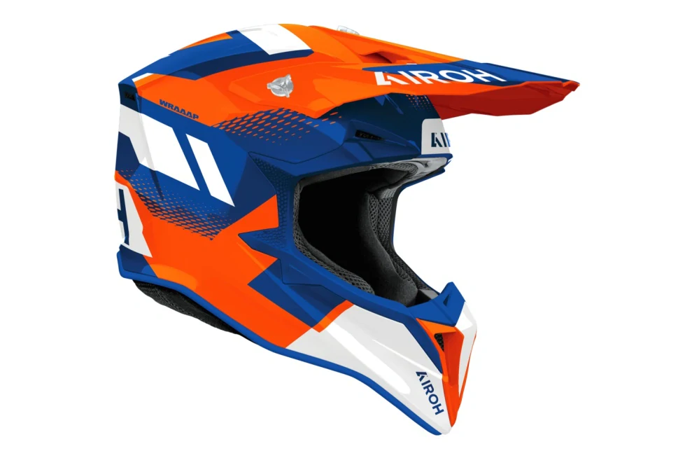 Motokrosová přilba AIROH WRAAAP VISION barva modrá/oranžová lesklá