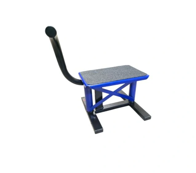 A Motocyklový stojan pro silniční endura LN barva černá/modrá, základní výška v dolní poloze 22 cm, výška při zvednutí v horní poloze 31 cm