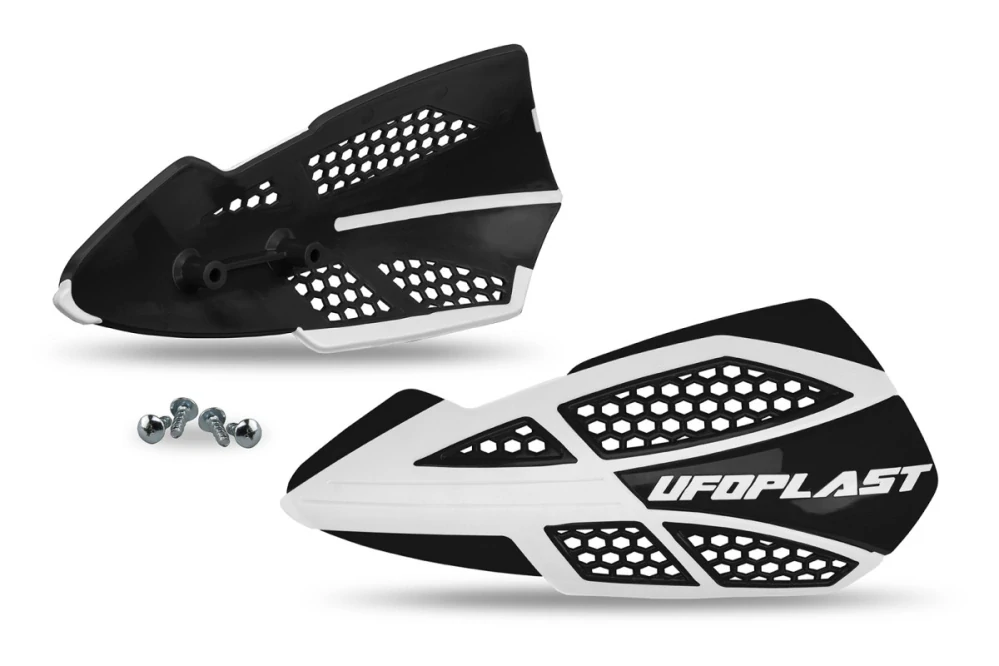 Odolné kryty páček motocyklu / chrániče rukou UFO VOYAGER HANDGUARDS barva bílá-černá pár / bez montážní sady