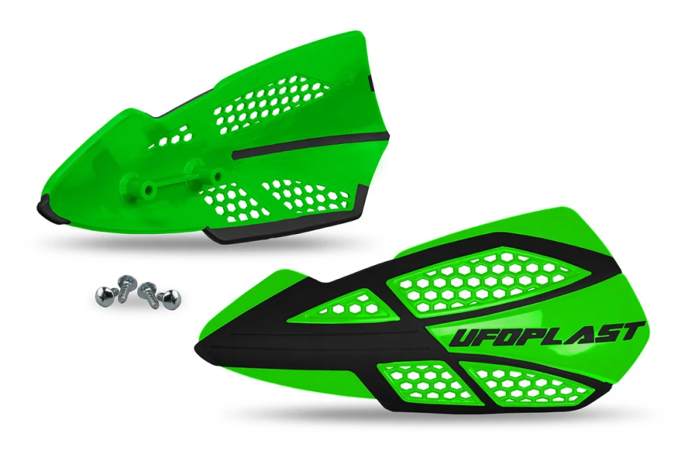 A Odolné kryty páček motocyklu / chrániče rukou UFO VOYAGER HANDGUARDS barva zelená-černá pár / bez montážní sady