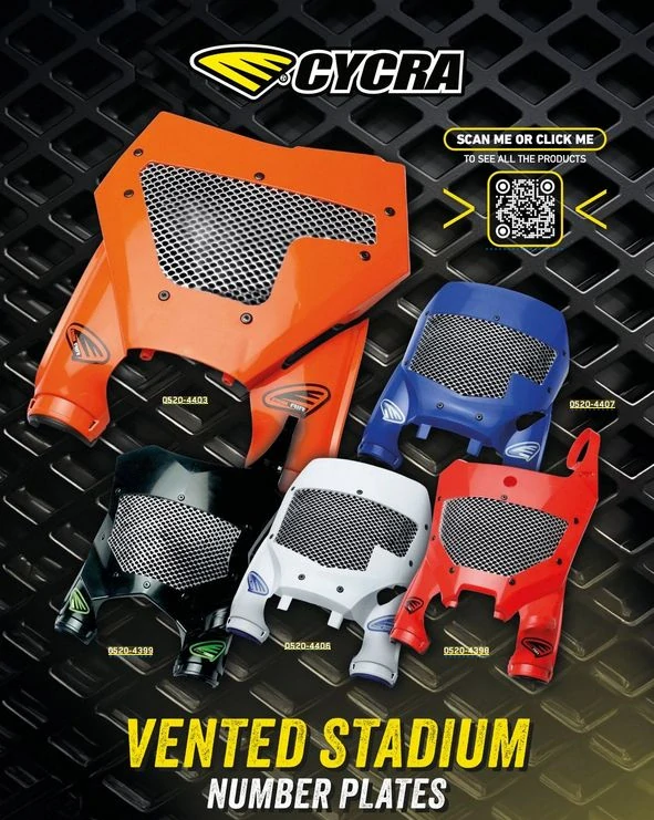 Přední číslová tabulka motocyklu s ventilační mřížkou CYCRA STADIUM PLATE VENTED pro HONDA CRF 250 R / CRF 450 Rrok 2025-2026 viz popis, barva červená
