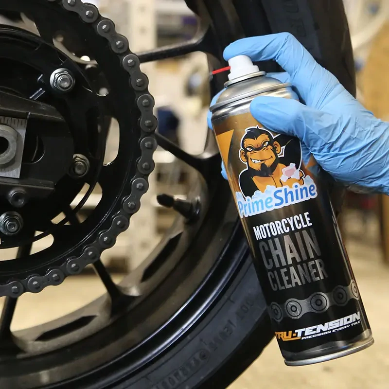 Čistič řetězu / sprej pro čištění motocyklových řetězů TRU TENSION PRIMESHINE MOTORCYCLE CHAIN CLEANER M010 balení 500 ml 