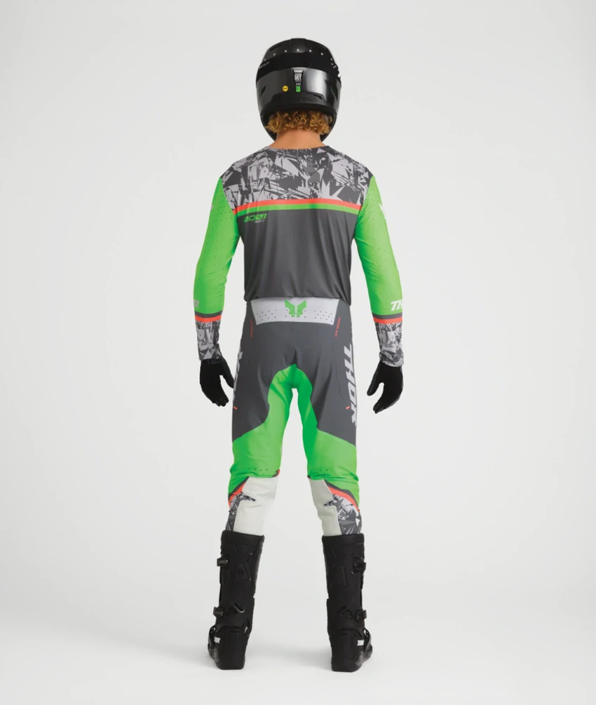 a Lehký a pružný motokrosový - enduro komplet kalhot a dresu THOR SPORTMODE PUNKD barva šedá/zelená velikost 32+M